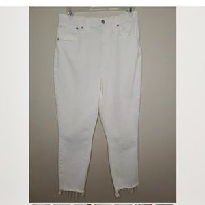 Madewell High Rise Slim Crop Boyjean White Raw Hem Size 27